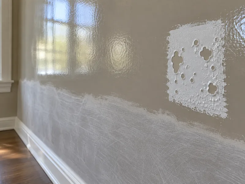 Primer beading and crawling away from a patch over an old gloss finish, a repair that will show through