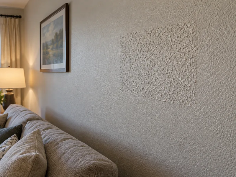 A patch textured too coarsely standing out against the finer wall around it, a texture that was not matched